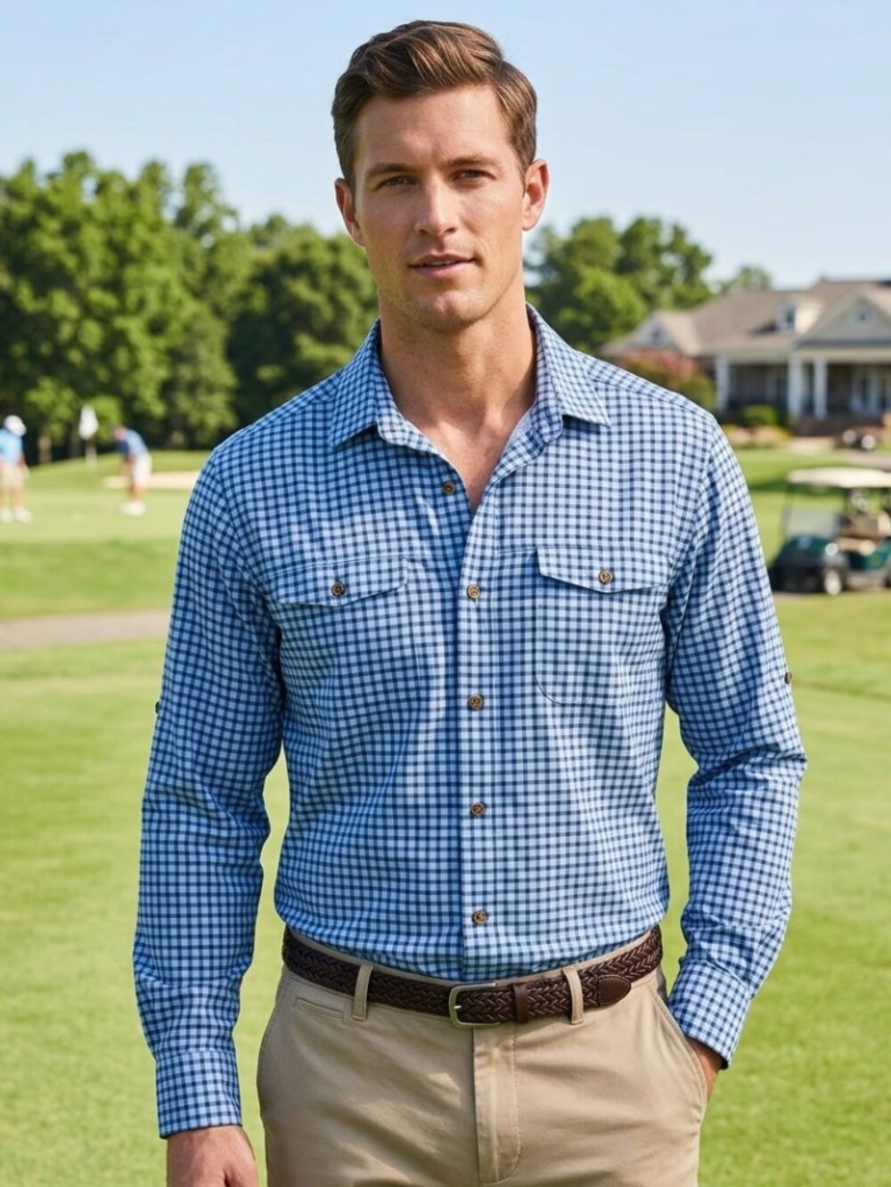 Peter Millar Plaid Long Sleeve Performance Shirt Size L